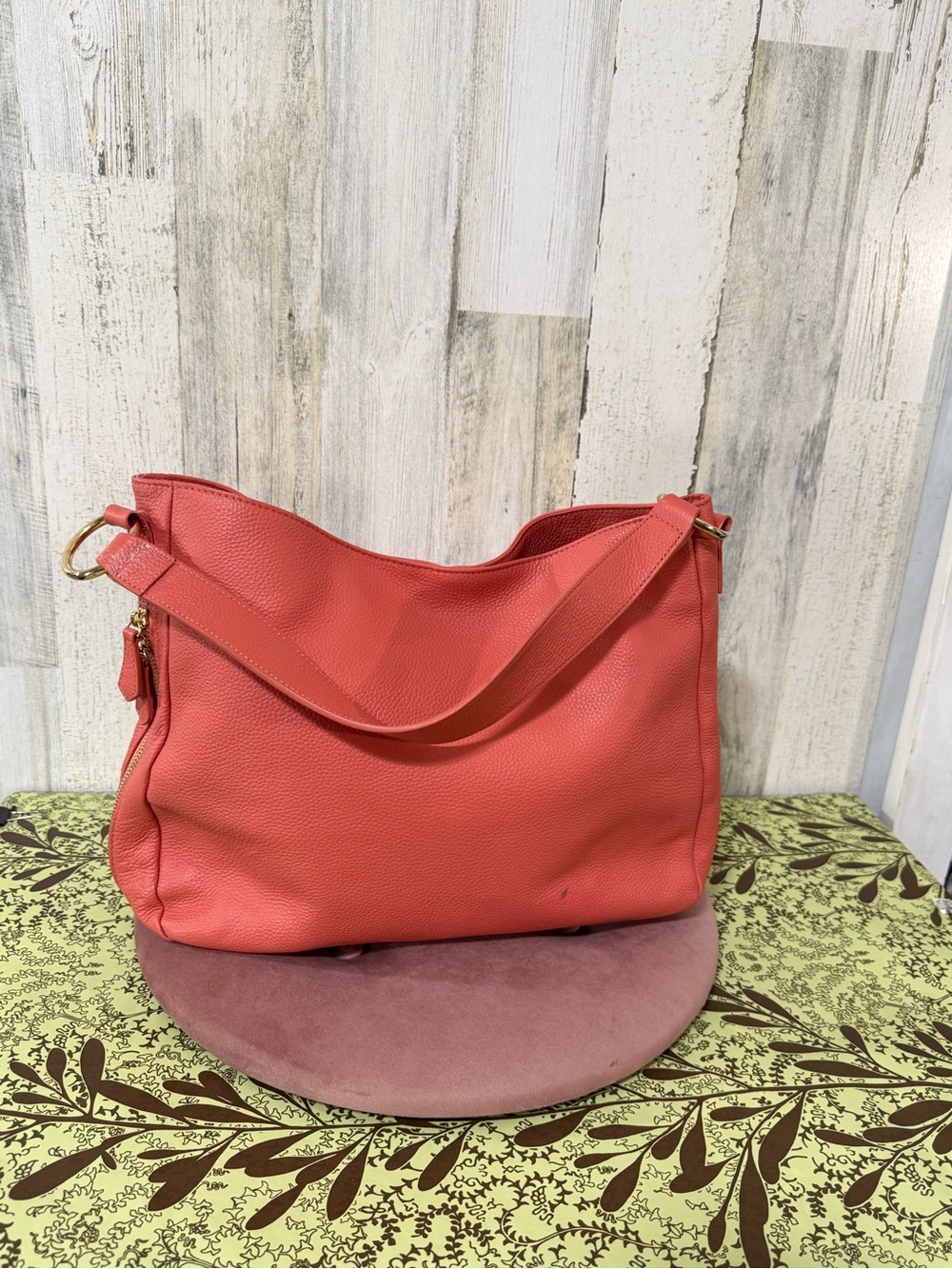 Laggo Coral Leather Hobo Shoulder Bag with Gold Accents - Picture 11 of 16